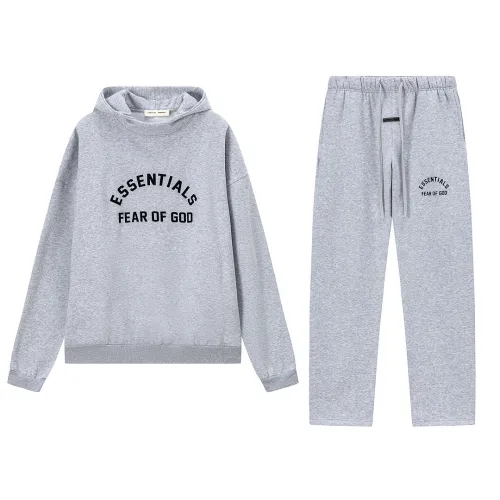 Fear of God Essentials Reflective Logo Hoodie Tracksuit Men White Oversized Hoodie Straight Sweatpants Set #B67422