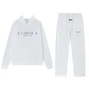 Fear of God Essentials Reflective Logo Hoodie Tracksuit Men White Oversized Hoodie Straight Sweatpants Set #B67423