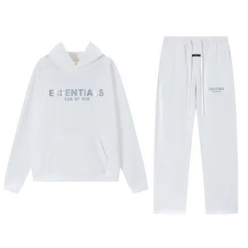 Fear of God Essentials Reflective Logo Hoodie Tracksuit Men White Oversized Hoodie Straight Sweatpants Set #B67423