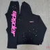 Sp5der Splatter Print Hoodie Sweatpants 2‑Piece Tracksuit, Black, White #A68164