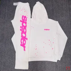 Sp5der Splatter Print Hoodie Sweatpants 2‑Piece Tracksuit, Black, White #A68164