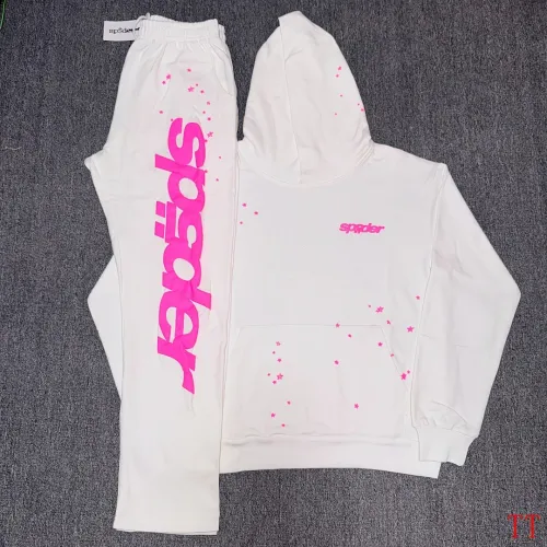 Sp5der Splatter Print Hoodie Sweatpants 2‑Piece Tracksuit, Black, White #A68164