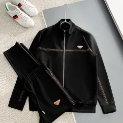 Prada Black 2‑Piece Tracksuit Set Bronze Stripe Triangle Logo #A67652