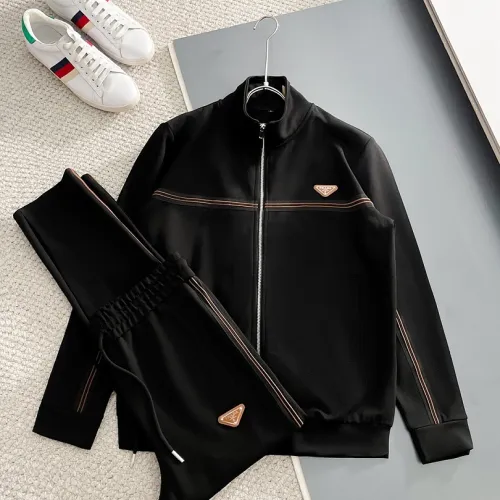 Prada Black 2‑Piece Tracksuit Set Bronze Stripe Triangle Logo #A67652
