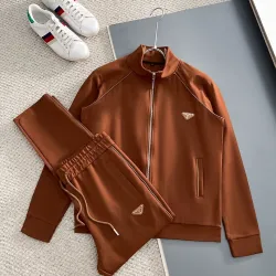Prada Brown 2‑Piece Tracksuit Set Leather Triangle Logo #A67651