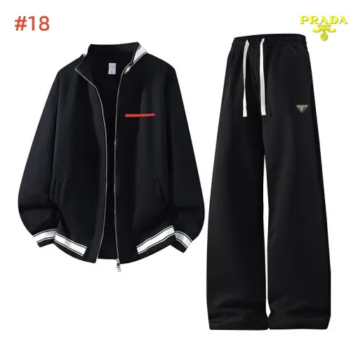 Prada Triangle Logo Stripe Trim Tracksuit Set Jacket & Pants Black,White,Grey #A69578