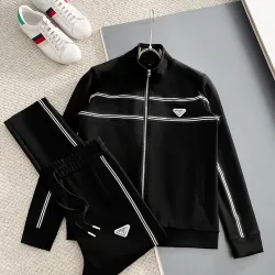 Prada Zip‑Up Tracksuit 2‑Piece Set With White Stripe Details #A67649