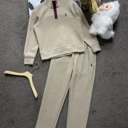 Polo Ralph Lauren Pony Logo Half Zip Tracksuit Set Top & Pants Khaki,Navy #A69593