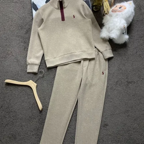 Polo Ralph Lauren Pony Logo Half Zip Tracksuit Set Top & Pants Khaki,Navy #A69593