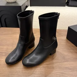 Chanel 2026 Stretch Leather Mid‑Calf Block‑Heel Boots 5cm Heel #A68600