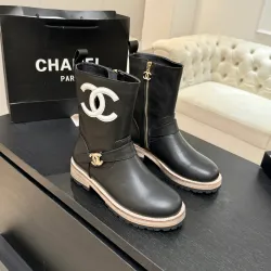 Chanel 26AW Square‑Toe CC Logo Chunky Heel Ankle Boots #A68660