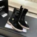Chanel 26AW Square‑Toe CC Logo Chunky Heel Ankle Boots #A68661
