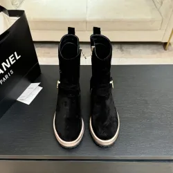 Chanel 26AW Square‑Toe CC Logo Chunky Heel Ankle Boots #A68661