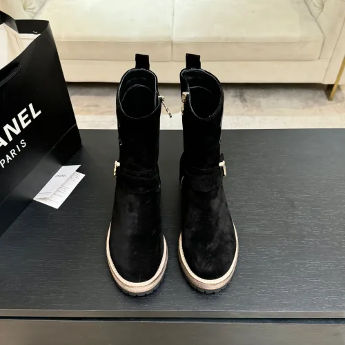 Chanel 26AW Square‑Toe CC Logo Chunky Heel Ankle Boots #A68661