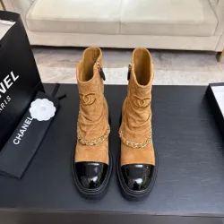 Chanel 26AW Square‑Toe Chain Chunky Heel Combat Boots #A68657