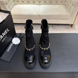 Chanel 26AW Square‑Toe Chain Chunky Heel Combat Boots #A68658