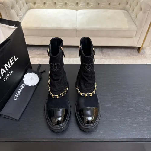 Chanel 26AW Square‑Toe Chain Chunky Heel Combat Boots #A68658