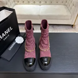 Chanel 26AW Square‑Toe Chain Chunky Heel Combat Boots #A68659