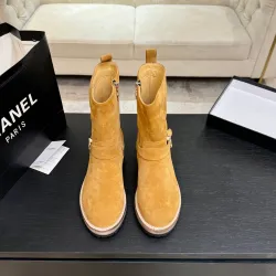 Chanel 26AW Suede Square‑Toe Buckle Ankle Boots #A68662