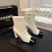 Chanel Beige & Black Leather Ankle Boots with Square Heel and CC Logo Toe Cap #A69907