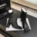 Chanel Black Leather Ankle Boots with Glossy Toe Cap & Gold CC Logo, Square Heel Women's Shoes #A69910