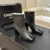 Chanel Black Leather Ankle Boots with Glossy Toe Cap & Gold CC Logo, Square Heel Women's Shoes #A69910