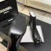 Chanel Black Leather Ankle Boots with Glossy Toe Cap & Gold CC Logo, Square Heel Women's Shoes #A69910