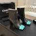 Chanel Black Leather Ankle Boots with Turquoise Cap Toe & Gold CC Logo, Side Zip Closure #A69911