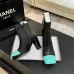 Chanel Black Leather Ankle Boots with Turquoise Cap Toe & Gold CC Logo, Side Zip Closure #A69911