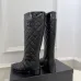 Chanel Black Quilted Knee Boots with CC Logo, Glossy Calf Leather, Low Heel Women's Boots #A69866