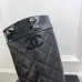 Chanel Black Quilted Knee Boots with CC Logo, Glossy Calf Leather, Low Heel Women's Boots #A69866