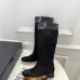 Chanel Black Quilted Suede Knee Boots with Glossy Patent Trim & CC Logo Accents #A69869