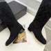 Chanel Black Quilted Suede Knee Boots with Glossy Patent Trim & CC Logo Accents #A69869