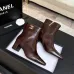 Chanel Brown Leather Ankle Boots for Women – Pointed Toe, Gold Zip Detail, Mid-Heel #A69863