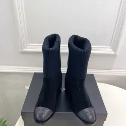 Chanel Double C Colorblock Sock Ankle Boots 7.5cm Heel #A68531