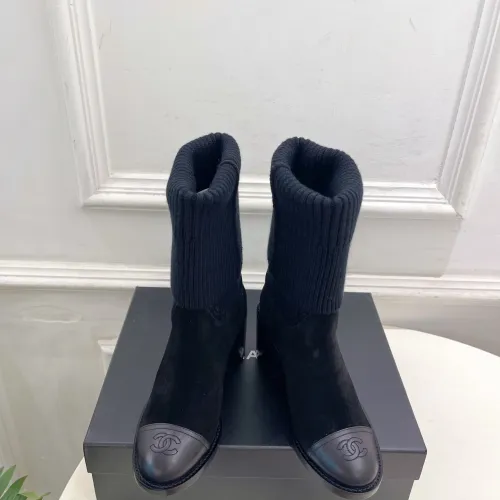Chanel Double C Colorblock Sock Ankle Boots 7.5cm Heel #A68531