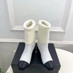 Chanel Double‑C Color Block Sock Ankle Boots 7.5cm Heel #A68532