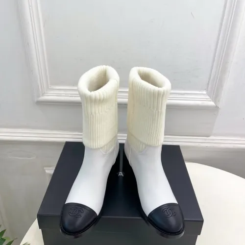 Chanel Double‑C Color Block Sock Ankle Boots 7.5cm Heel #A68532