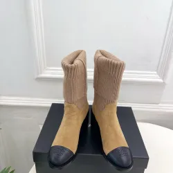 Chanel Double‑C Color Block Sock Ankle Boots 7.5cm Heel #A68533