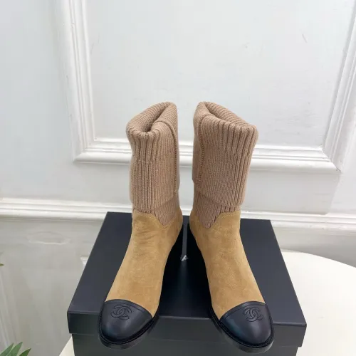 Chanel Double‑C Color Block Sock Ankle Boots 7.5cm Heel #A68533