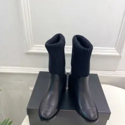 Chanel Double‑C Color Block Sock Ankle Boots 7.5cm Heel #A68534