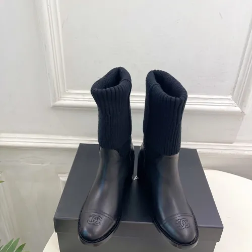 Chanel Double‑C Color Block Sock Ankle Boots 7.5cm Heel #A68534
