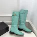 Chanel Mint Green Croc-Textured Knee Boots with Gold CC Buckle, Women's Fashion Boots #A69888