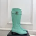 Chanel Mint Green Croc-Textured Knee Boots with Gold CC Buckle, Women's Fashion Boots #A69888