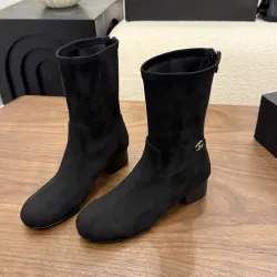 Chanel Stretch Suede Double‑C Side‑Zip Ankle Boots 5cm Heel #A68601