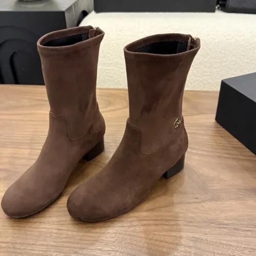 Chanel Stretch Suede Double‑C Side‑Zip Ankle Boots 5cm Heel #A68602
