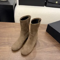 Chanel Stretch Suede Double‑C Side‑Zip Ankle Boots 5cm Heel #A68603
