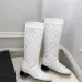 Chanel White Quilted Knee-High Boots for Women, Leather with CC Logo Accents #A69867
