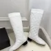 Chanel White Quilted Knee-High Boots for Women, Leather with CC Logo Accents #A69867