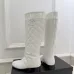 Chanel White Quilted Knee-High Boots for Women, Leather with CC Logo Accents #A69867